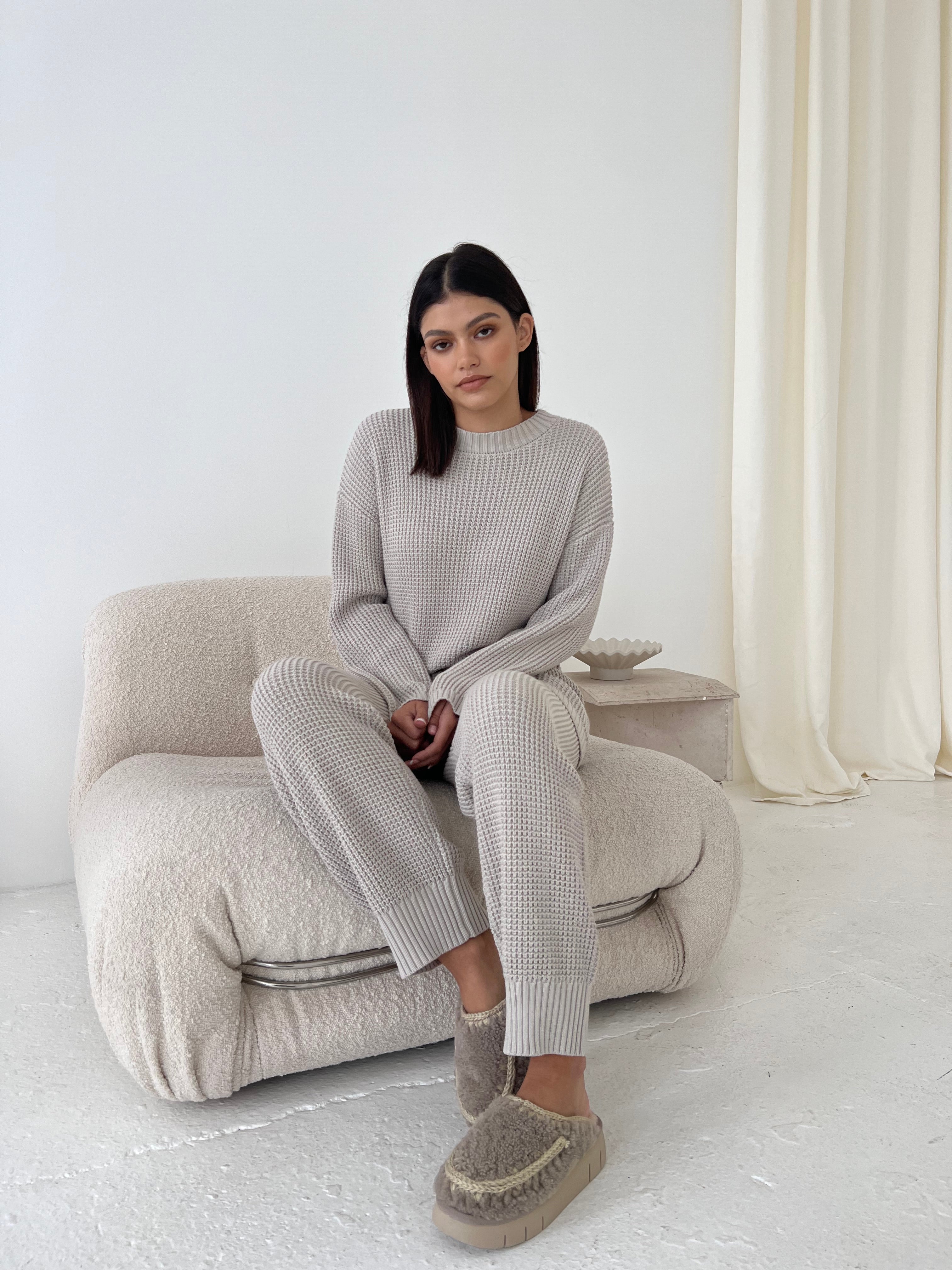 Stone Waffle Knit Set