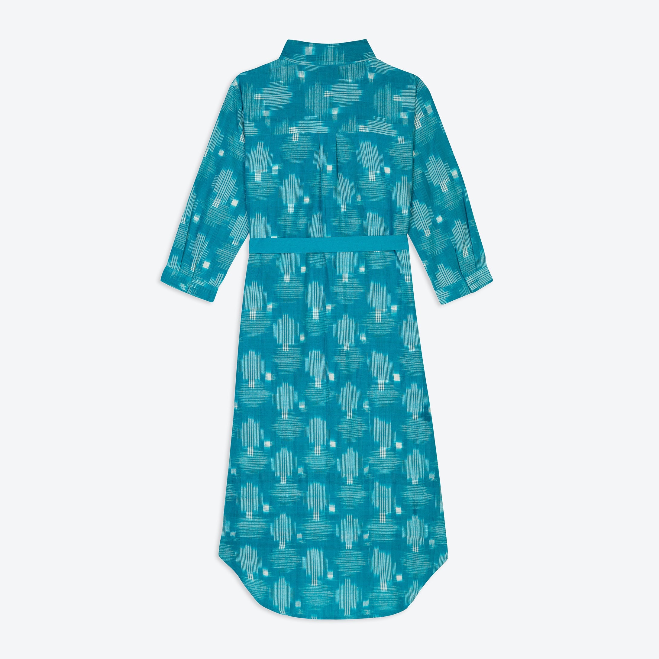 Lowie Handwoven Teal Ikat Shirt Dress
