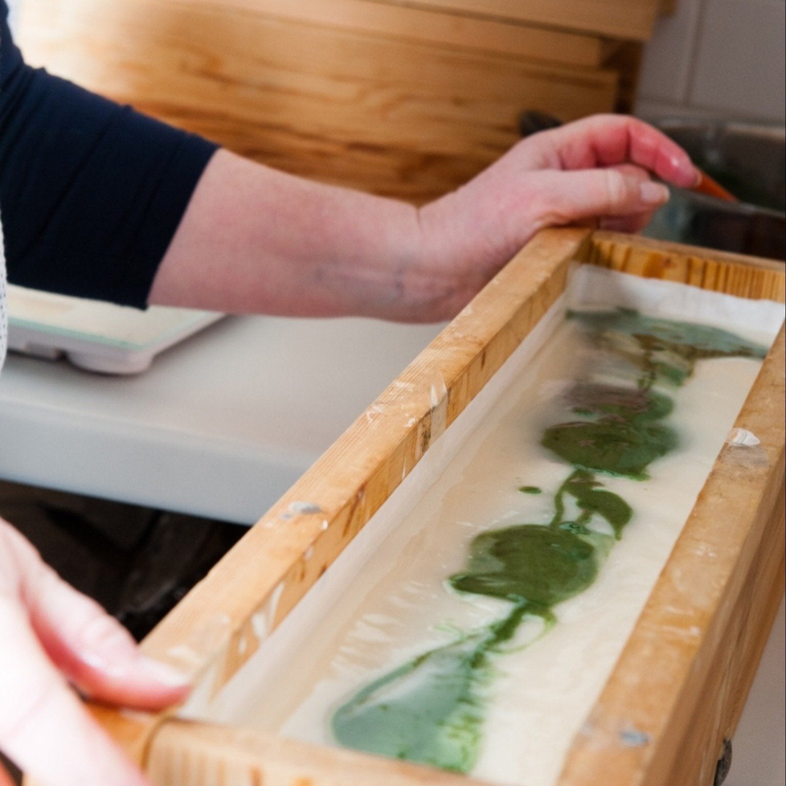 Tea tree and spirulina handmade vegan natural soap on a rope