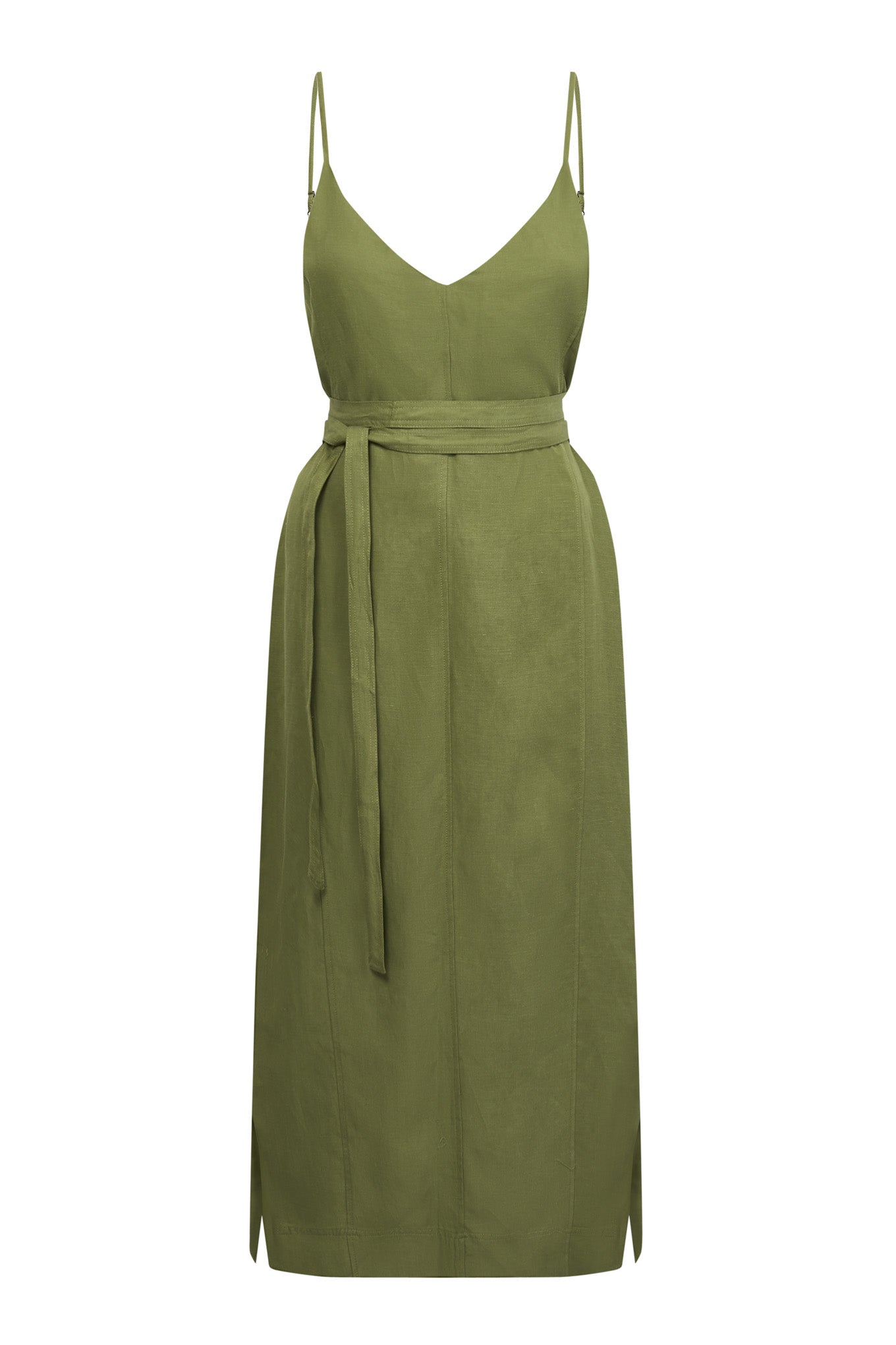 IMAN Tencel Linen Slip Dress - Khaki Green