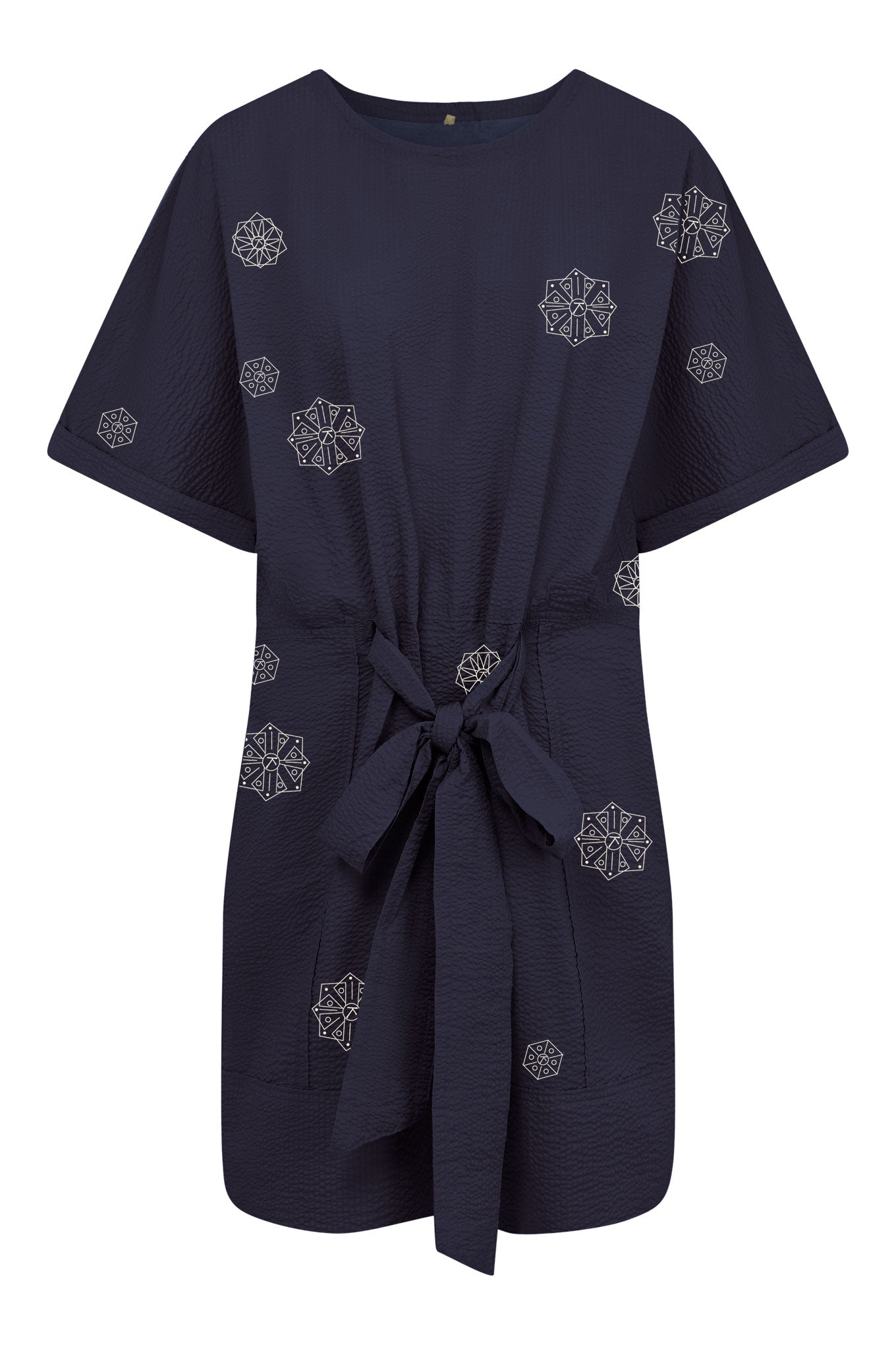 AKINA - Embroidered Organic Cotton Dress Navy Vegan