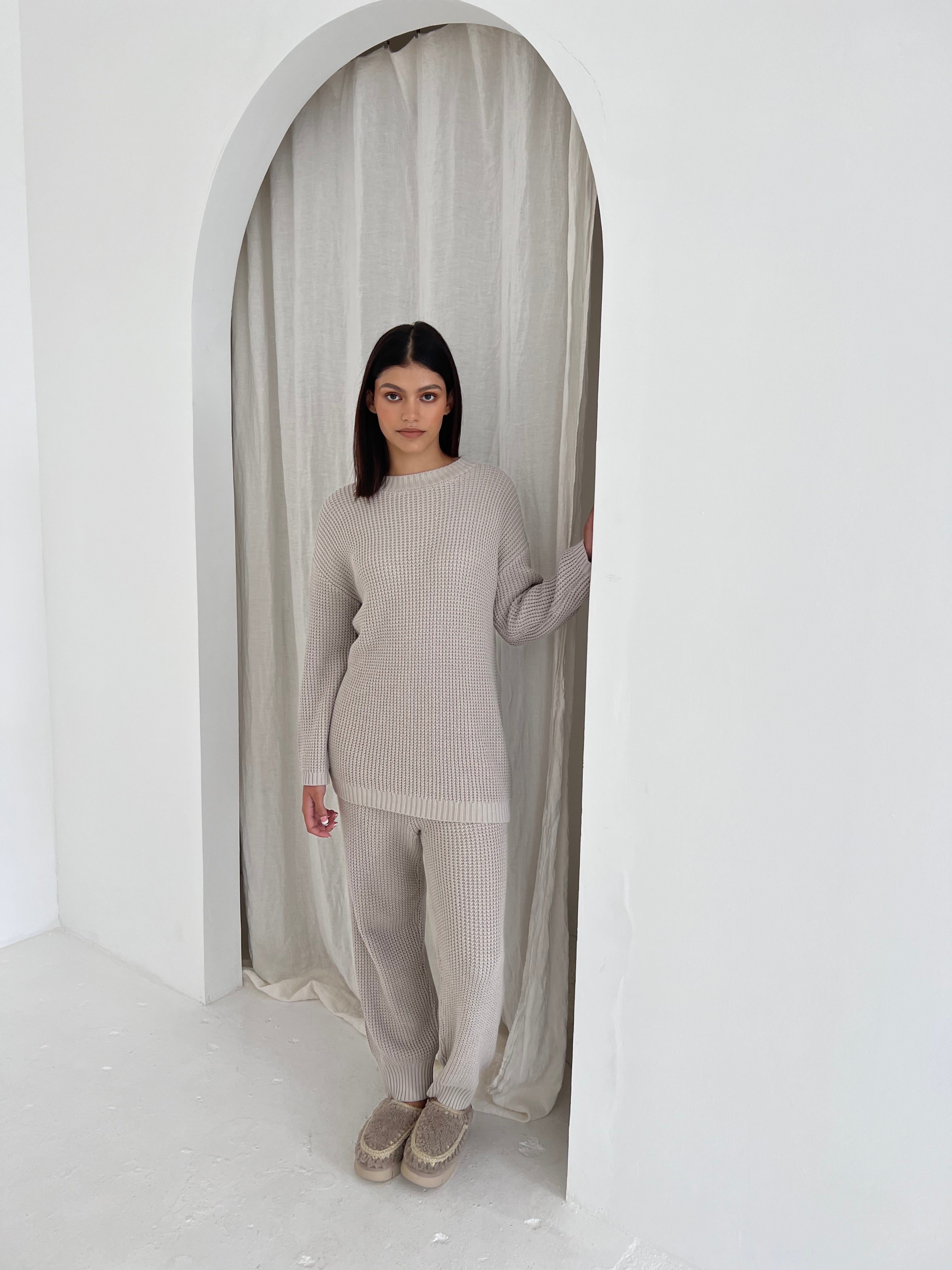 Stone Waffle Knit Set
