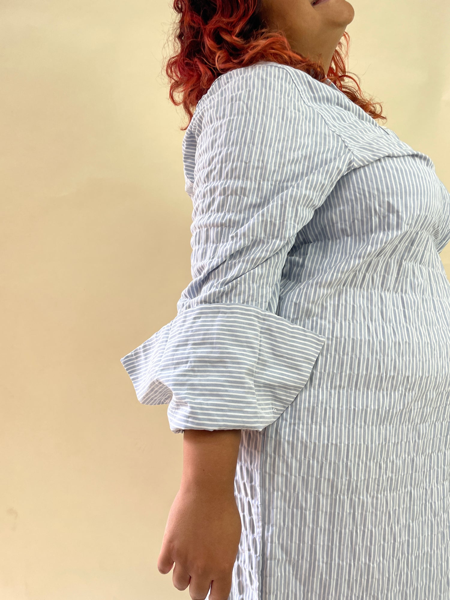 Heloise Wrap Front Shirt Dress In Blue Stripe