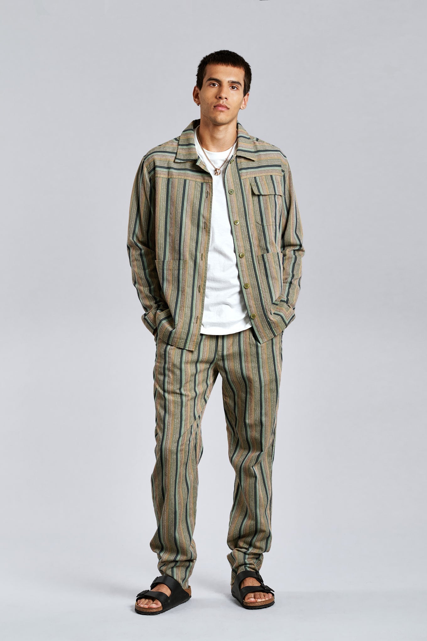 LANDON - Organic Cotton Jacket Green Stripe