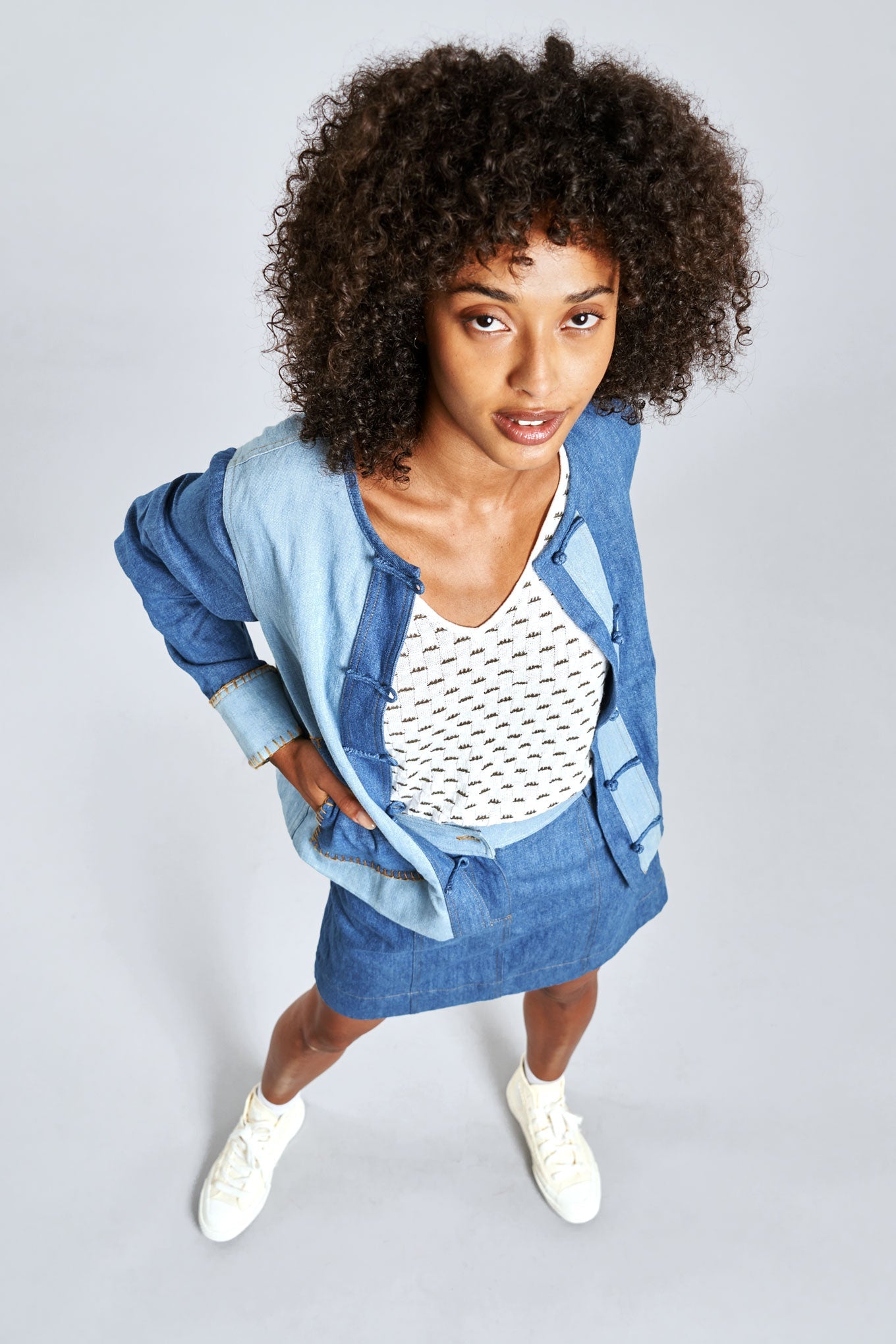 NELLY blue patchwork cotton jacket