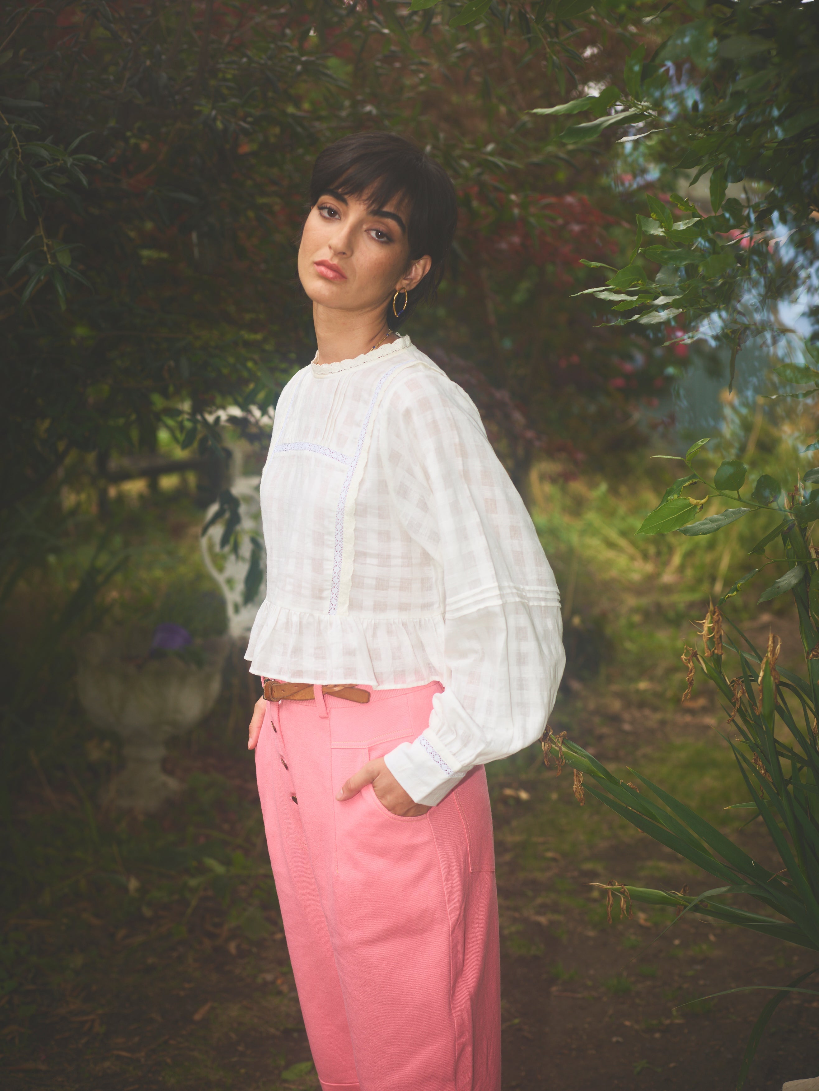 Lowie Peplum Self Check Blouse