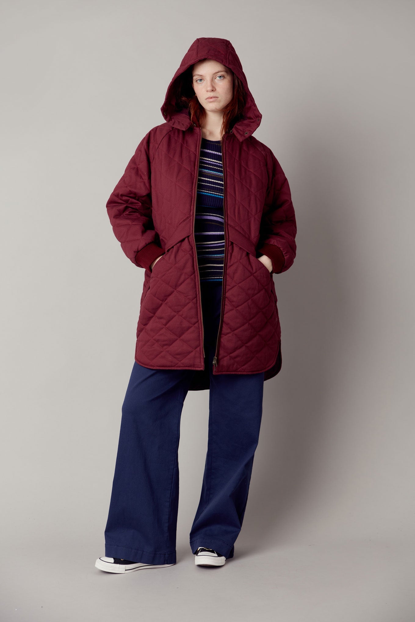 Wine red puffer on sale jacket