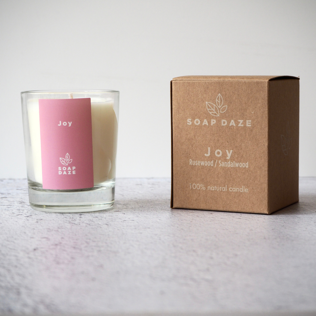 Joy boxed votive candle