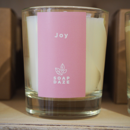 Joy boxed votive candle