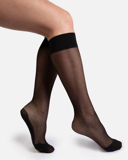 Hedoine biodegradable black ladder-resist seamless opaque knee-high socks for women women&