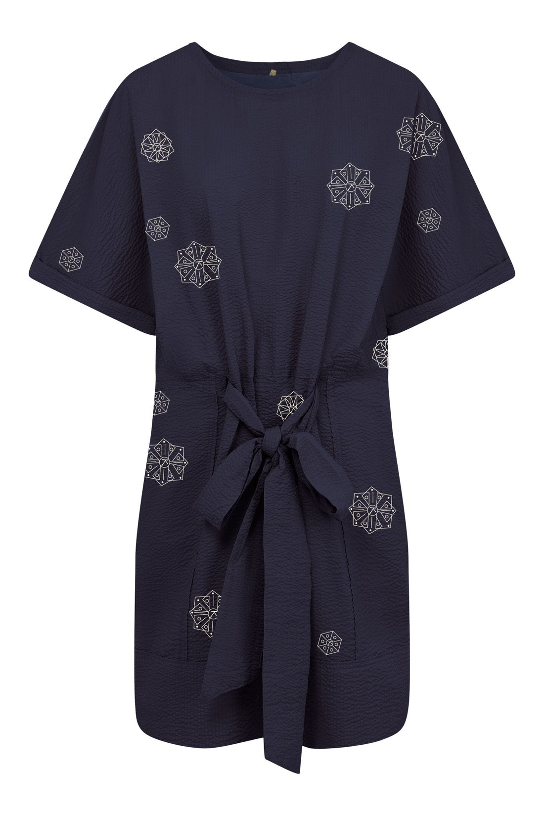 AKINA - Embroidered Organic Cotton Dress Navy Vegan