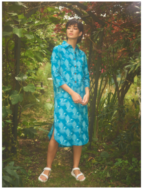 Lowie Handwoven Teal Ikat Shirt Dress