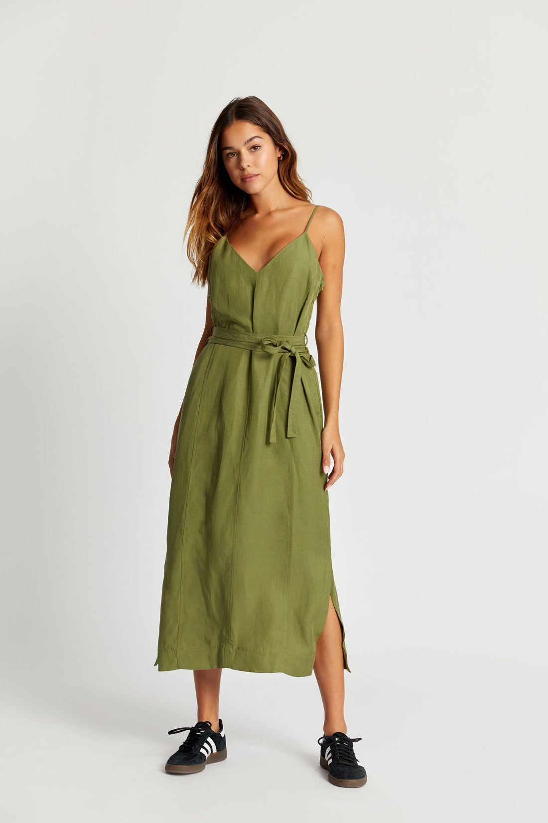 IMAN Tencel Linen Slip Dress - Khaki Green