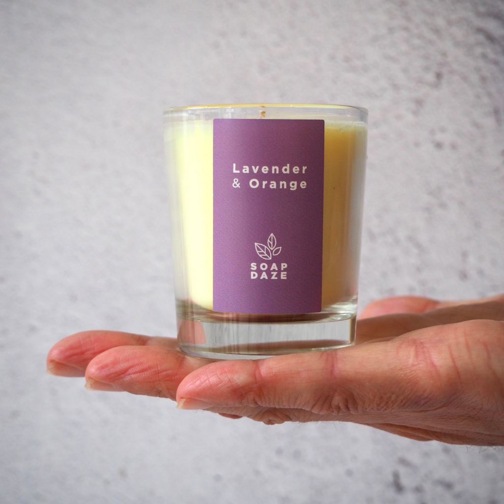 Lavender and Orange boxed votive candle