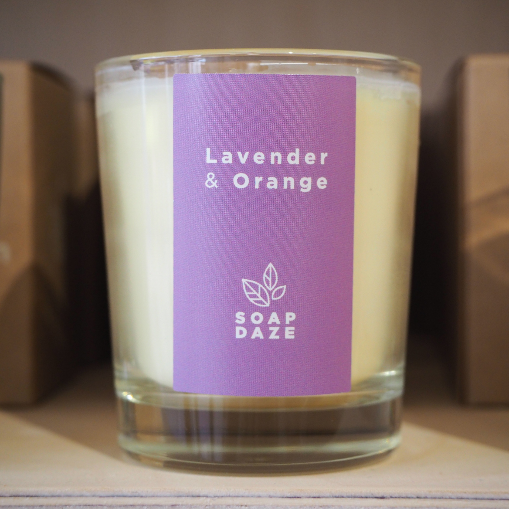 Lavender and Orange boxed votive candle