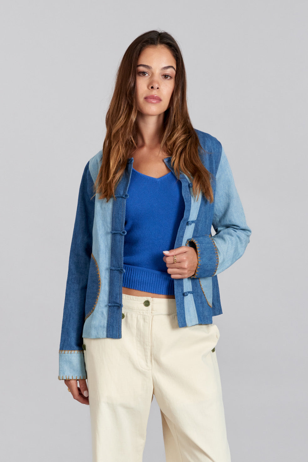 NELLY blue patchwork cotton jacket