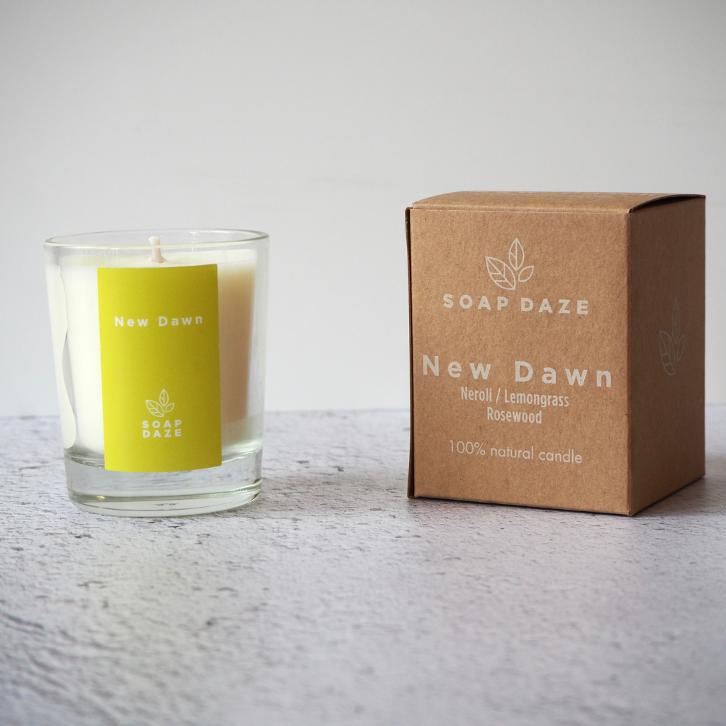 New Dawn boxed votive candle