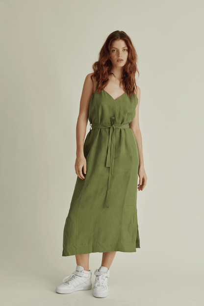 IMAN Tencel Linen Slip Dress - Khaki Green