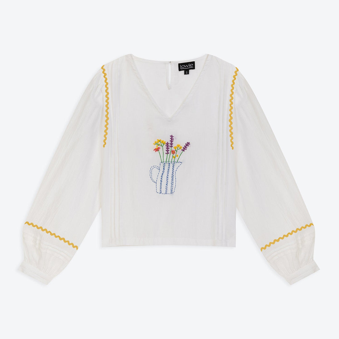 Lowie White Embroidered Vase Blouse