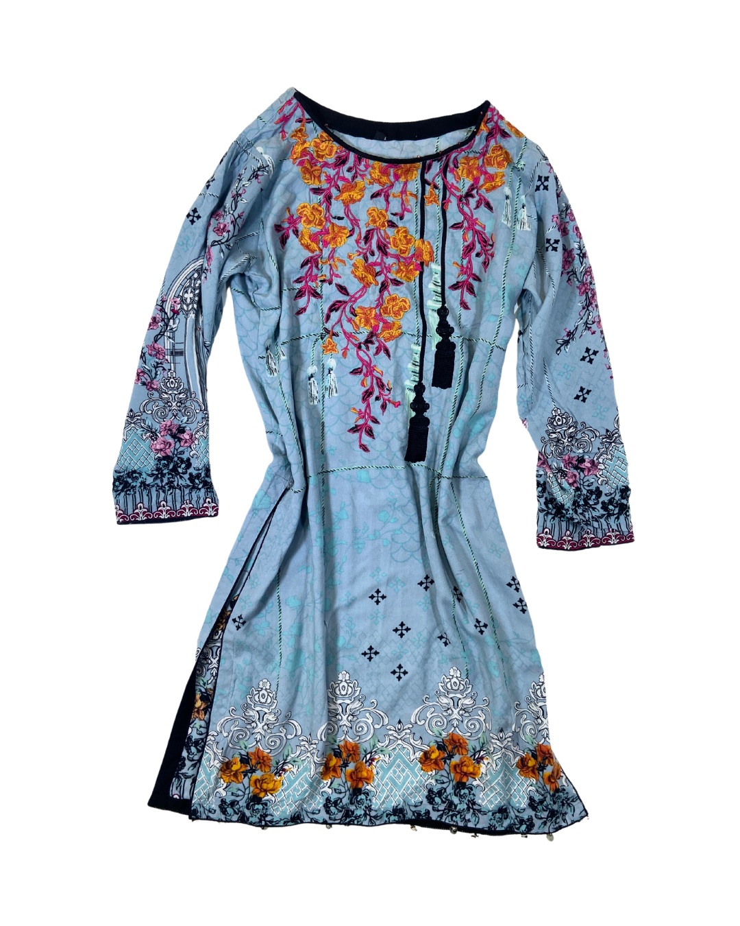 Blue Embellished Tunic Dress