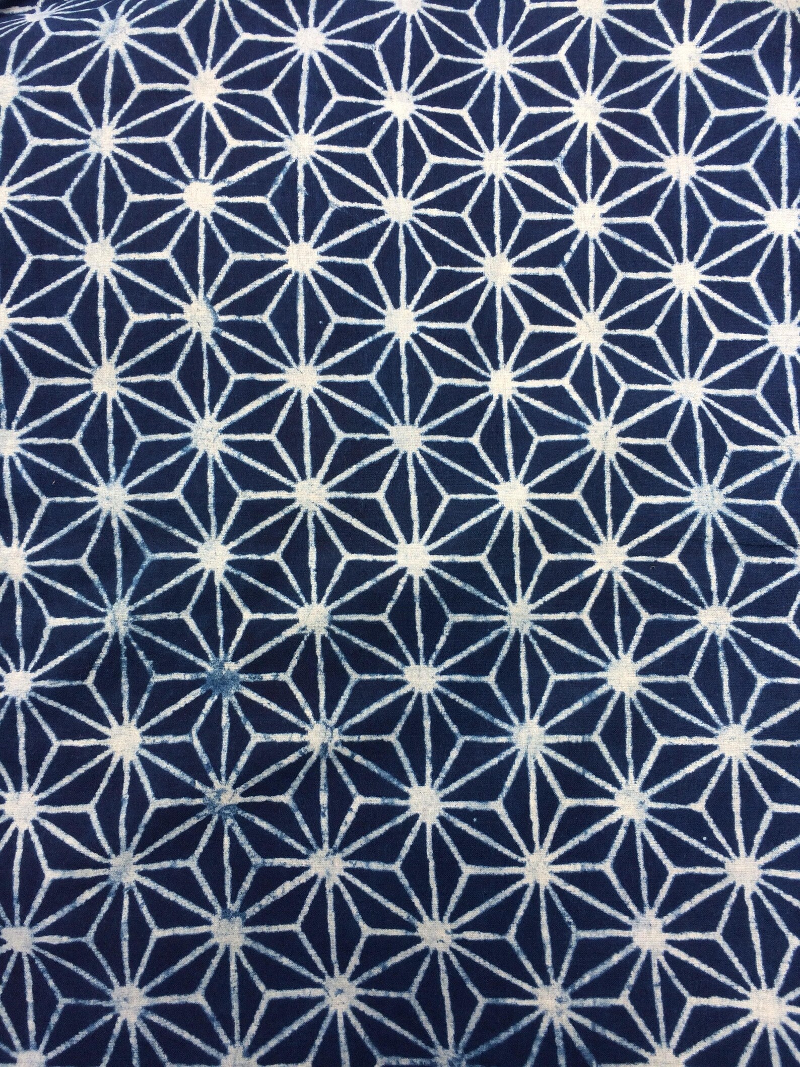 Hand printed Star indigo cotton fabric