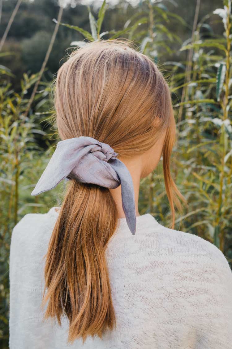 zero waste knot bow scrunchie - easy to style. Lilac.