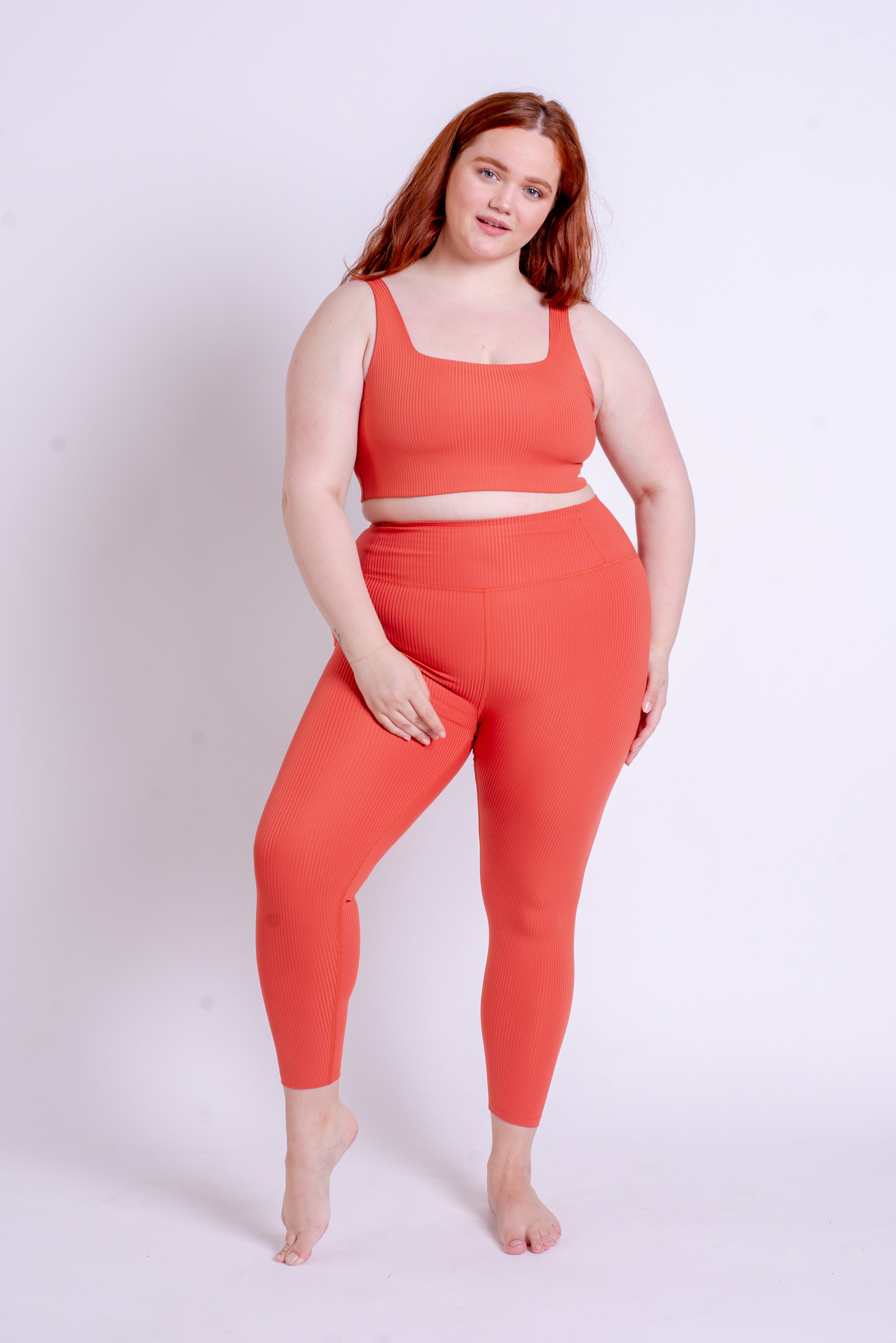Girlfriend Collective High Rise Rib Leggings in Red Clay