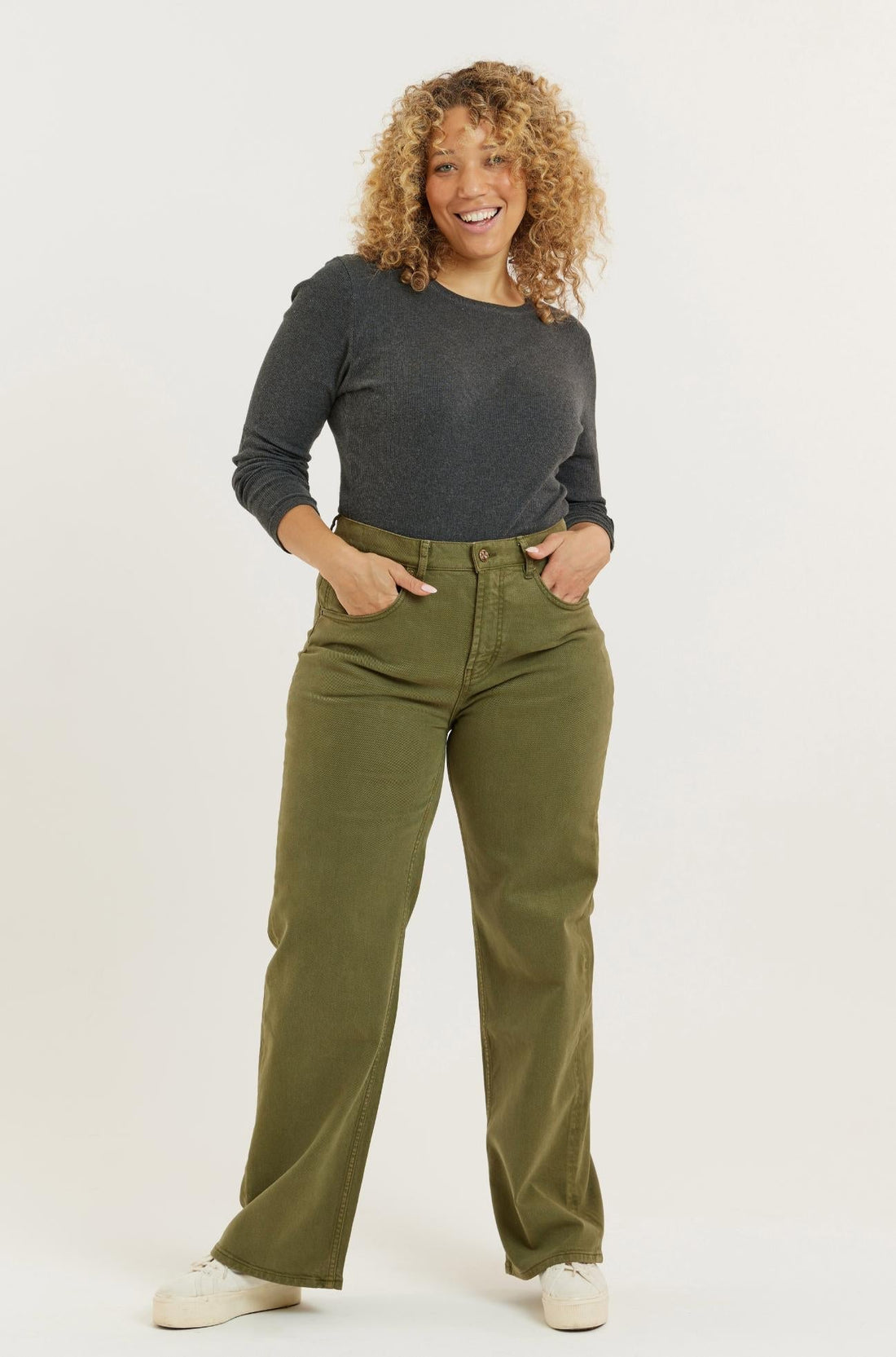 Olive Recycled Wood Etta High Waist Wide Leg Jeans