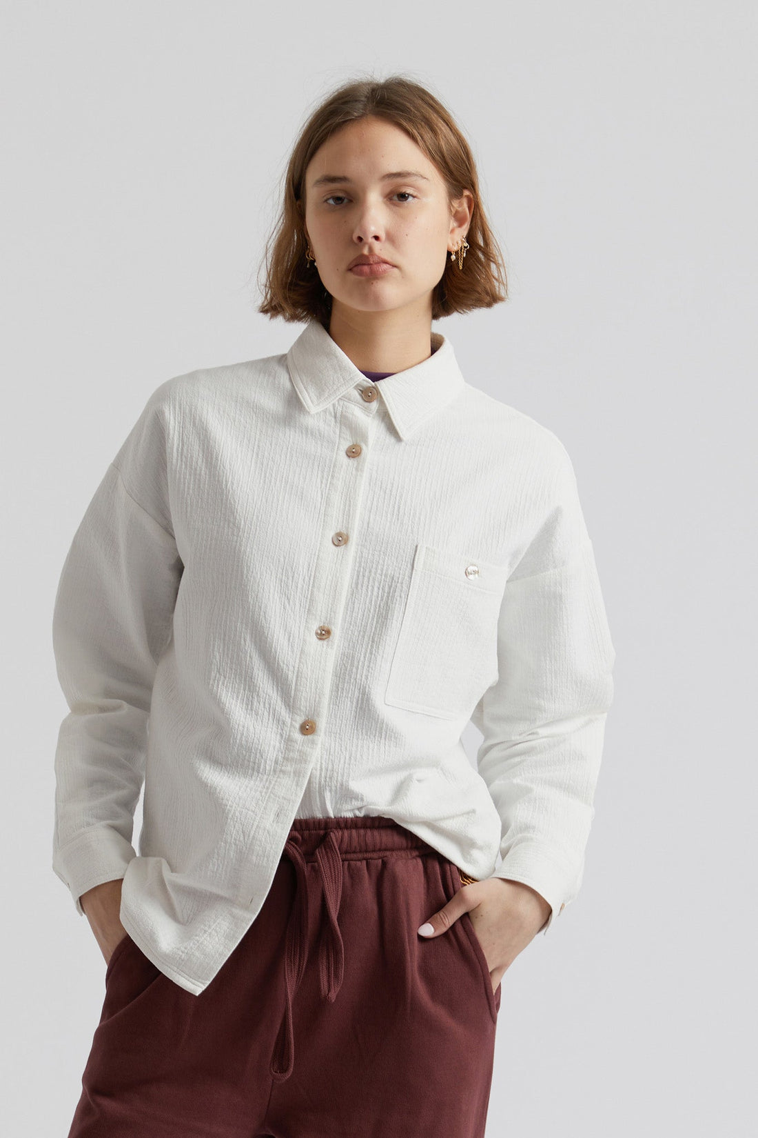 HANAKO - Organic Cotton Seersucker Shirt White