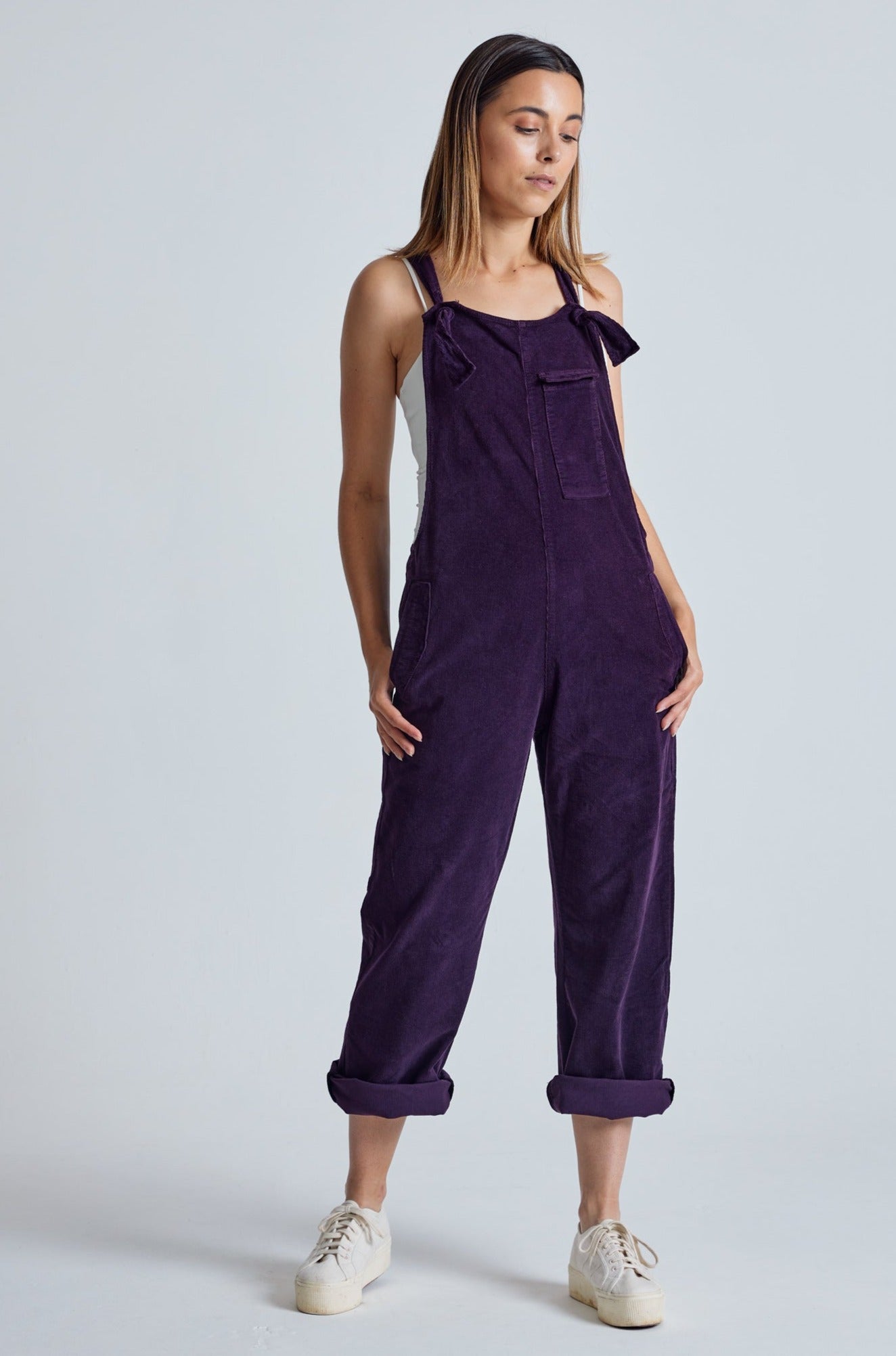 Aubergine Babycord Mary-Lou Pocket Dungaree - GOTS Certified Organic Cotton and Elastane