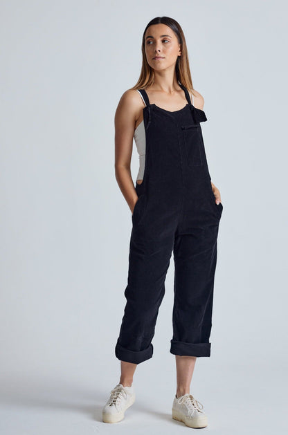 Black Babycord Mary-Lou Pocket Dungaree - GOTS Certified Organic Cotton and Elastane