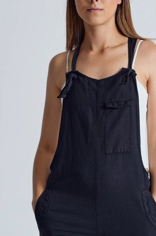 Black Mary-Lou Pocket Dungaree - GOTS Certified Organic Cotton and Linen