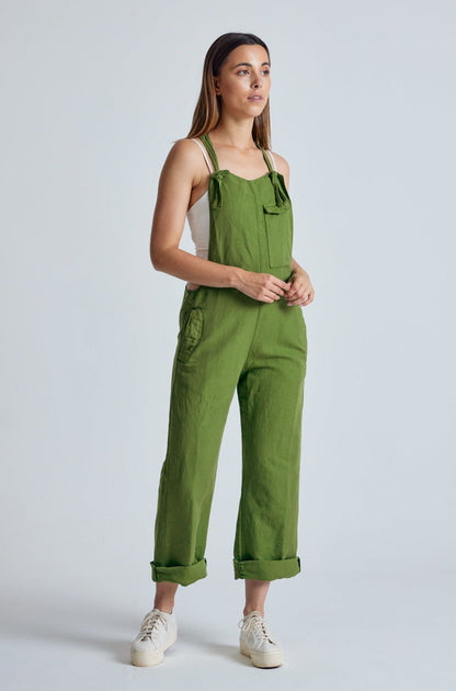 Spring Green Mary-Lou Pocket Dungaree - GOTS Certified Organic Cotton and Linen