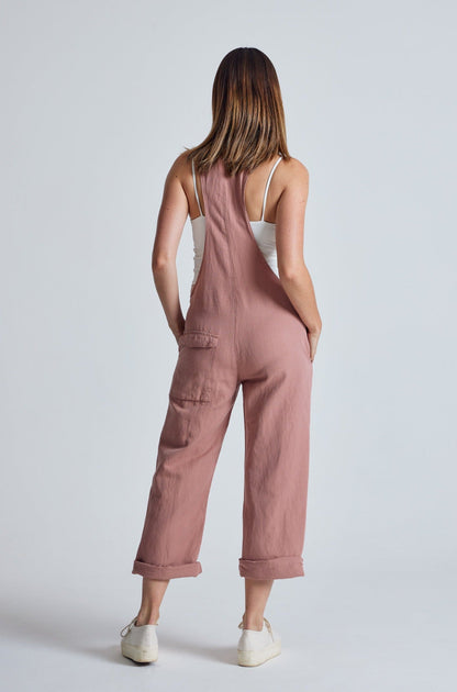 Retro-Pink Mary-Lou Pocket Dungaree - GOTS Certified Organic Cotton and Linen