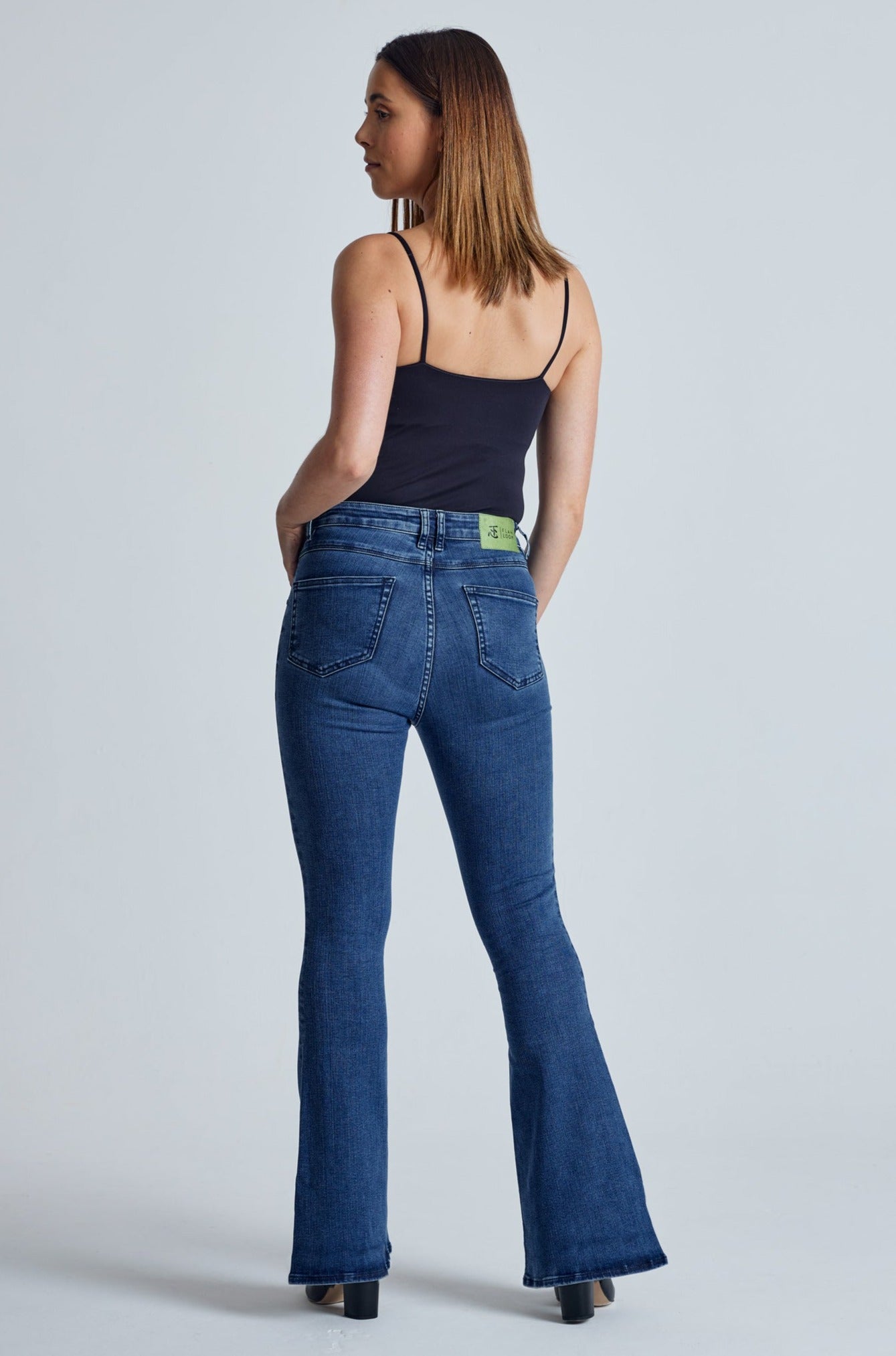 Azure Mavis High Waisted Skinny Flared Jeans - GOTS Certified Organic Cotton and Recycled Polyester