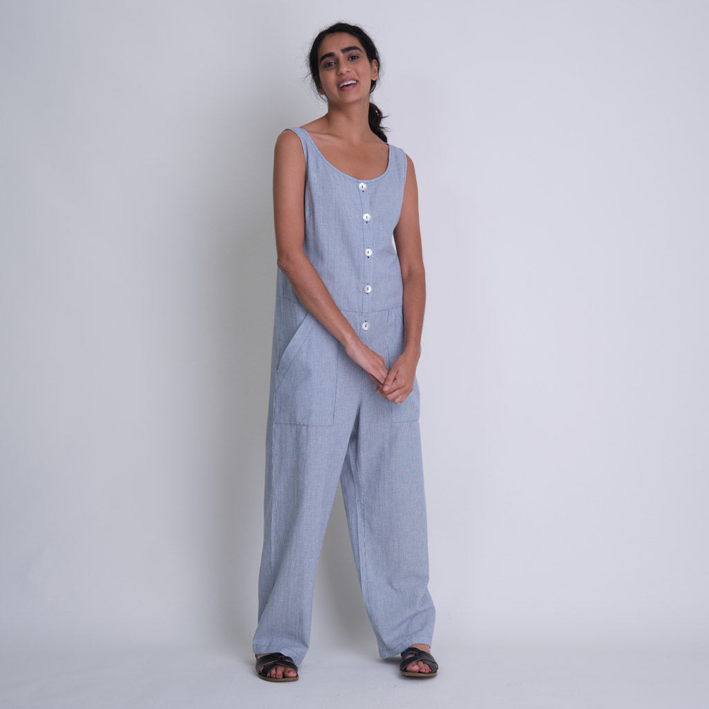 Amber Relaxed Jumpsuit in Blue & White Stripe