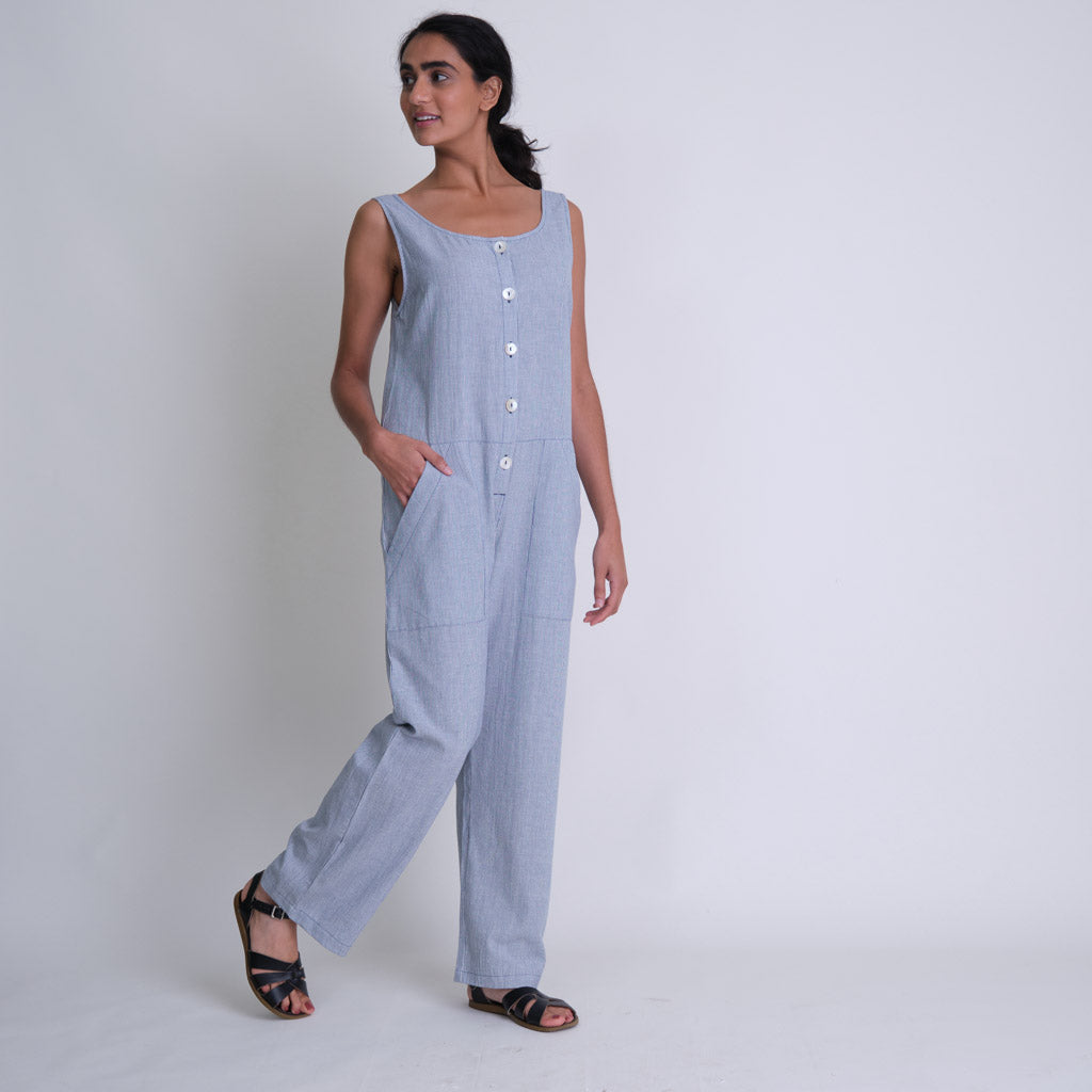 Amber Relaxed Jumpsuit in Blue & White Stripe