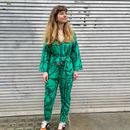Miss PomPom Green Paintsplash Long Sleeved Jumpsuit