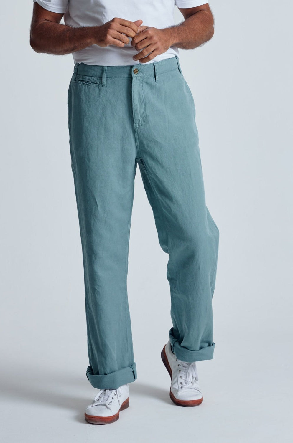 Retro-Blue The Bird Regular Fit Chino Trousers - GOTS Certified Organic Cotton and Linen