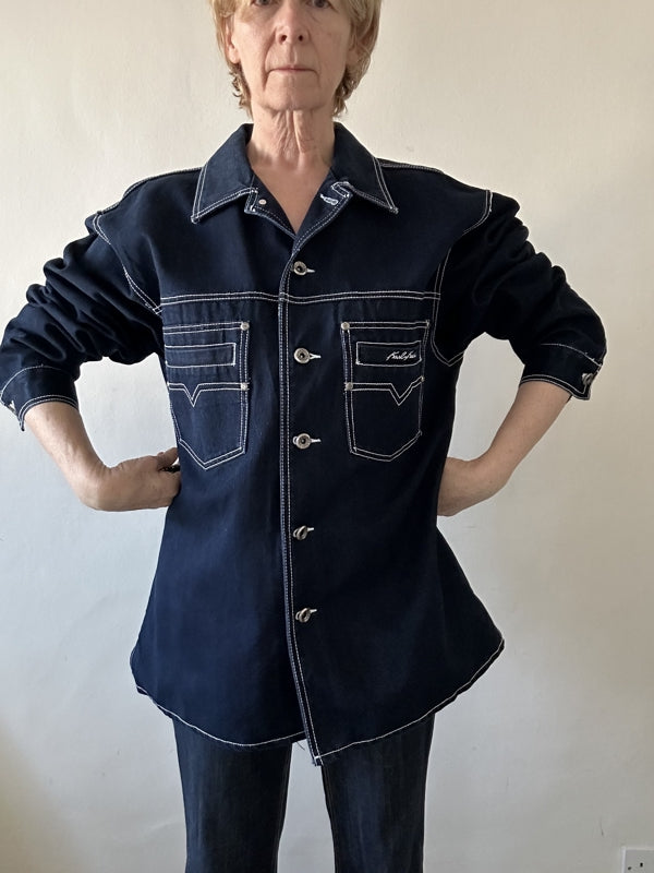 second hand Kani Jeans Dark blue denim jacket with white stitching 150 OWNI