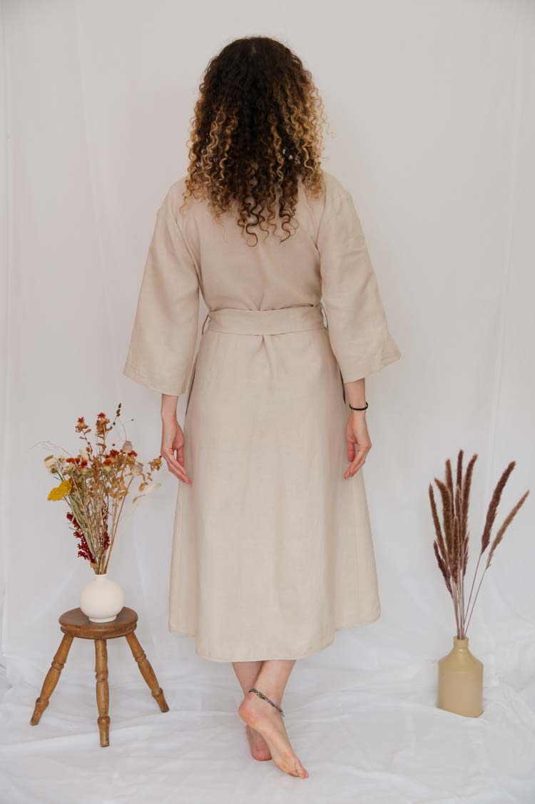 beige linen wrap dress - fair fashion
